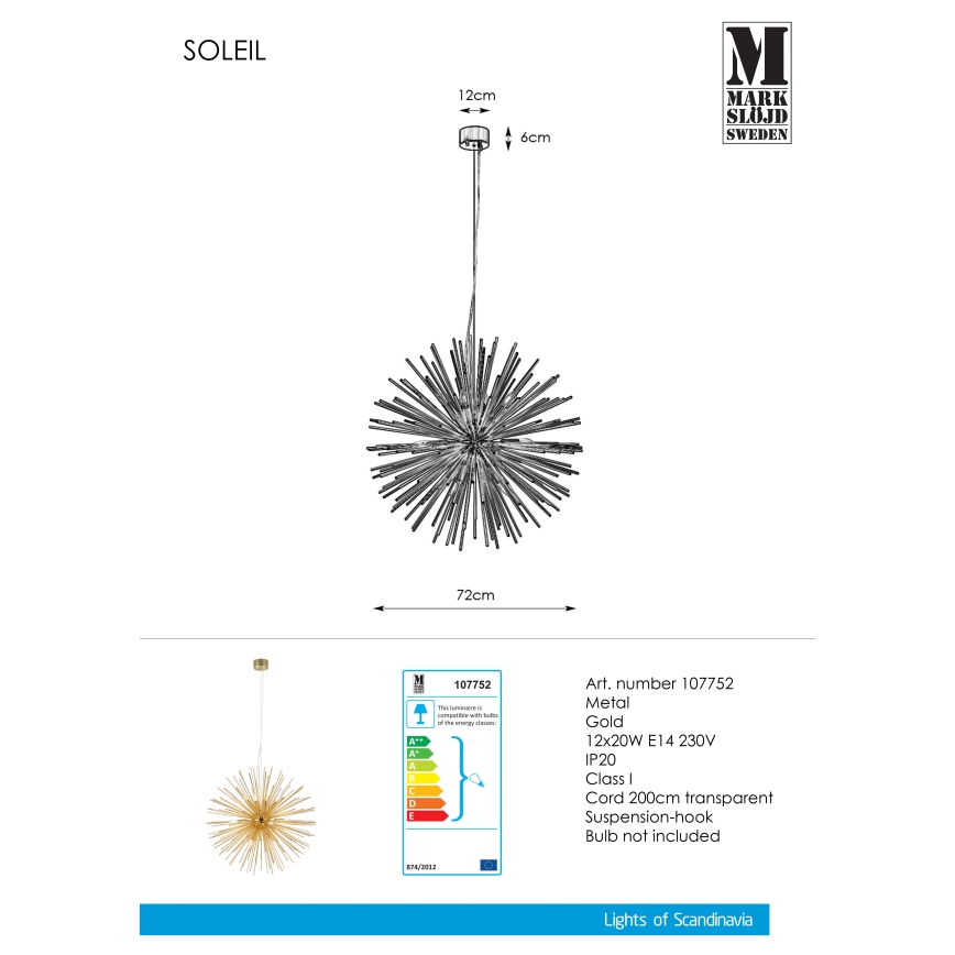 Markslöjd 107752 - Pendel SOLEIL 12xE14/20W/260V Rosenguld