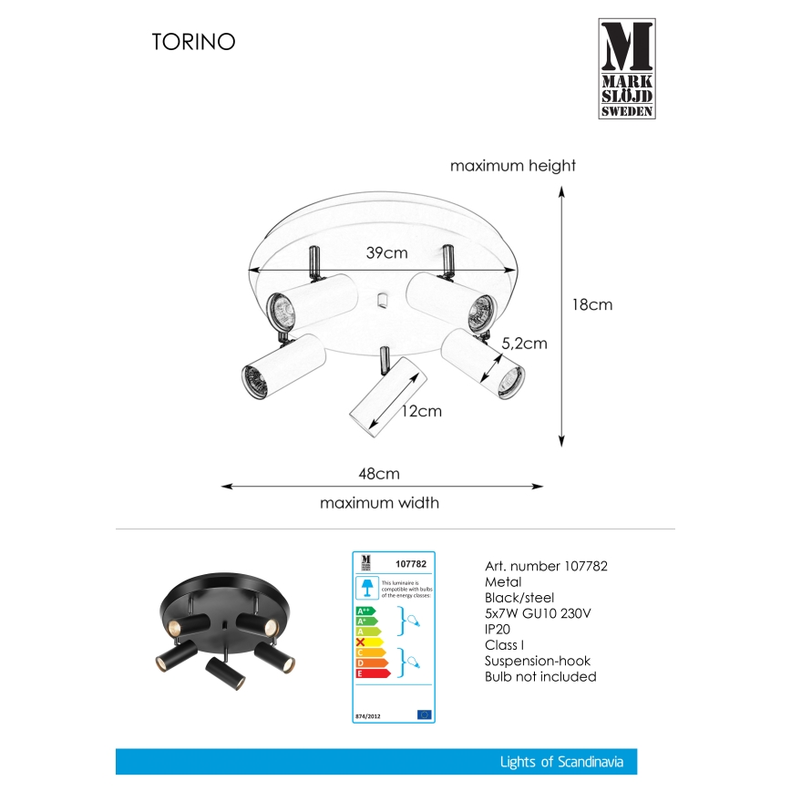 Markslöjd 107782 - Spotlys TORINO 5xGU10/7W/230V