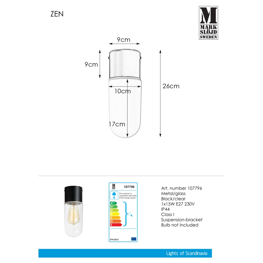 Markslöjd 107796 - Badeværelses loftslampe ZEN 1xE27/15W/230V IP44