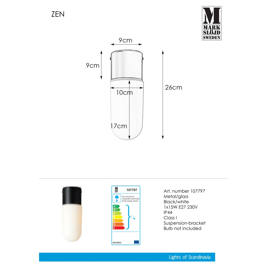 Markslöjd 107797 - Badeværelses loftslampe ZEN 1xE27/15W/230V IP44