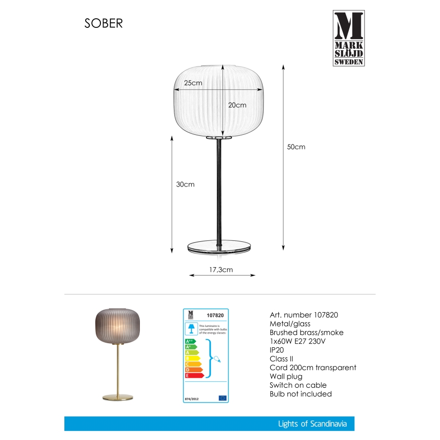 Markslöjd 107820 - Bordlampe SOBER 1xE27/60W/230V messing