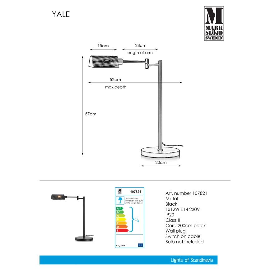 Markslöjd 107821 - Bordlampe YALE 1xE14/12W/230V