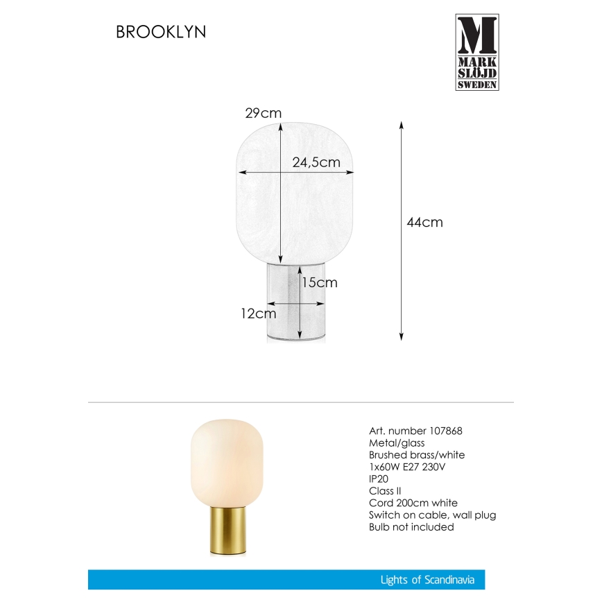 Markslöjd 107868 - Bordlampe BROOKLYN 1xE27/60W/230V