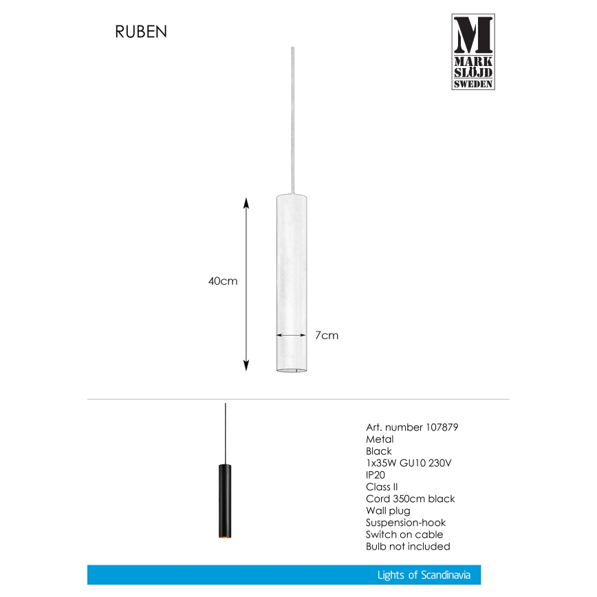Markslöjd 107879 - Pendel RUBEN 1xGU10/35W/230V