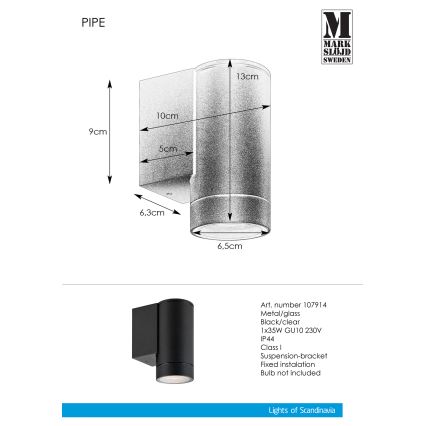 Markslöjd 107914 - Udendørs væglys PIPE 1xGU10/35W/230V IP44