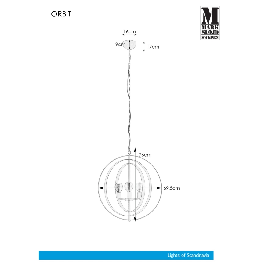 Markslöjd 107942 - Lysekrone i kæde ORBIT 3xE27/60W/230V