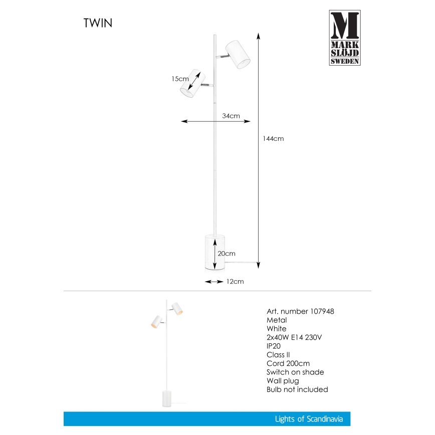 Markslöjd 107948 - Gulvlampe TWIN 2xE14/40W/230V