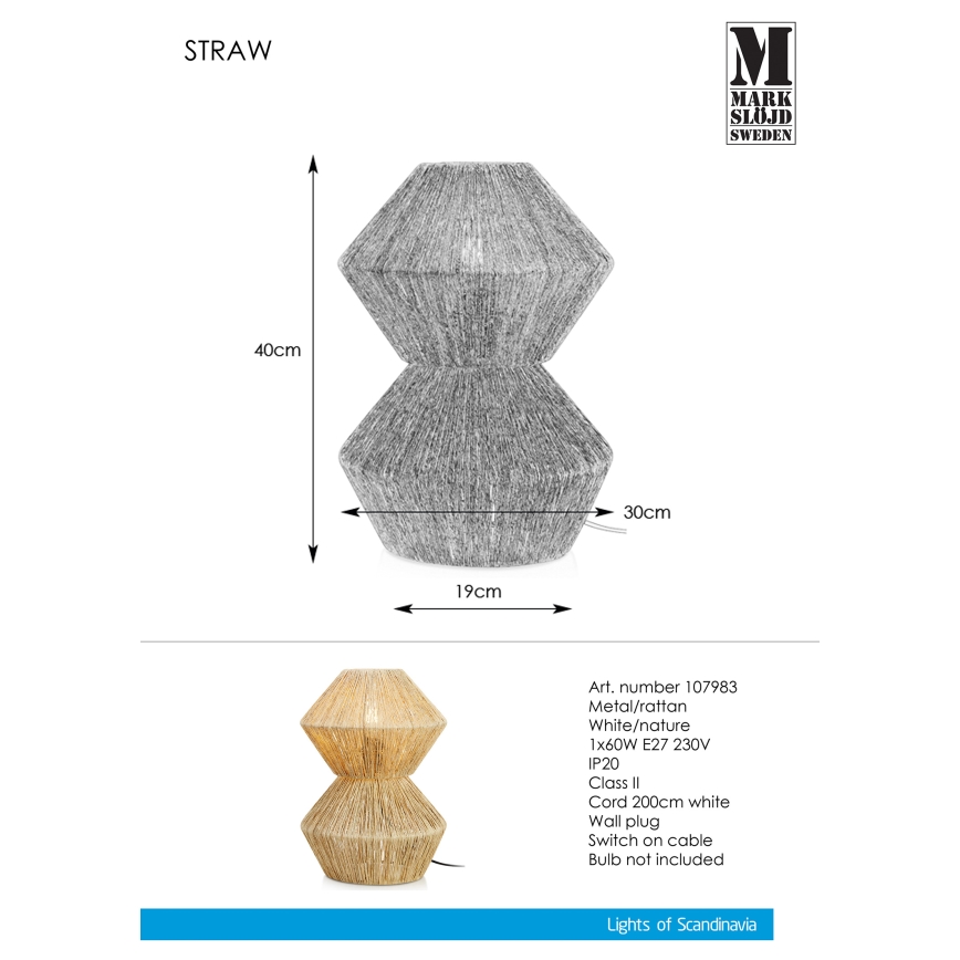 Markslöjd 107983 - Bordlampe STRAW 1xE27/40W/230V