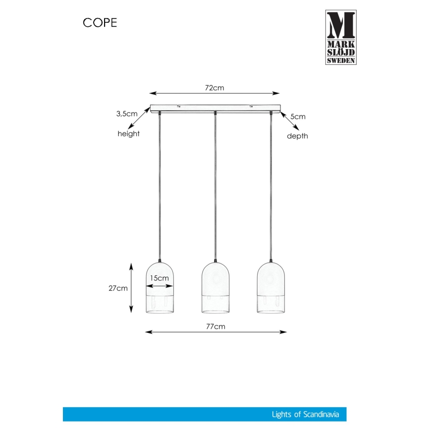 Markslöjd 108226 - Pendel COPE 3xE14/18W/230V