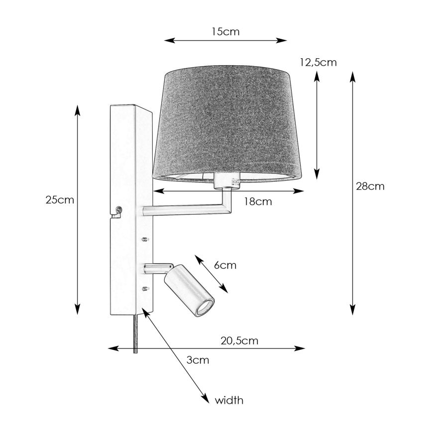 Markslöjd 108595 - LED Væglampe med USB COMO 1xE14/40W/230V + LED/3W sort