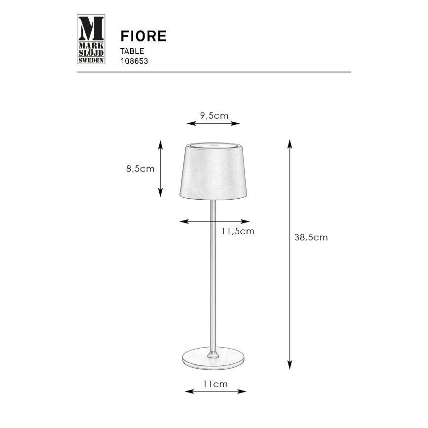 Markslöjd 108653 - LED Dæmpbar rechargeable lampe FIORE LED/2W/5V IP44 38 cm sort