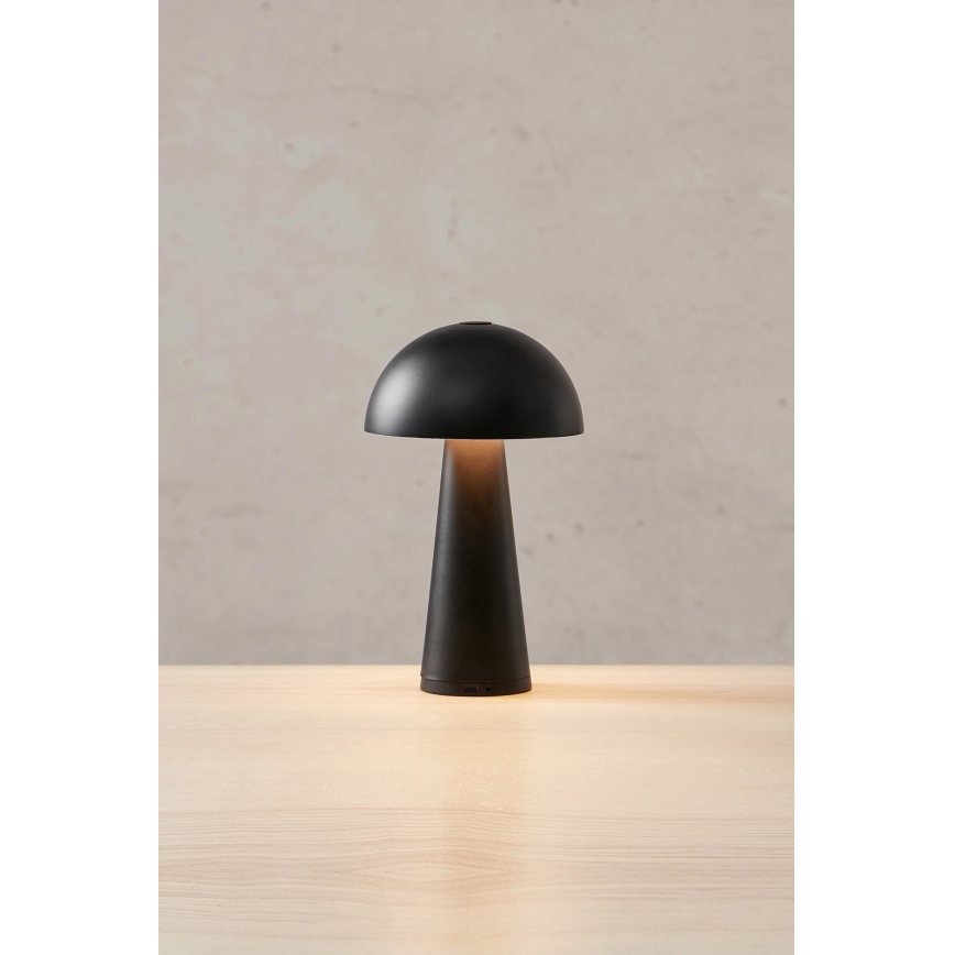 Markslöjd 108655 - LED dæmpbar genopladelig bordlampe FUNGI LED/1,5W/5V 2000 mAh IP44 sort