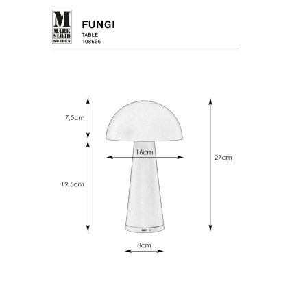 Markslöjd 108656 - LED lampe dæmpbar og genopladelig FUNGI LED/1,5W/5V IP44 hvid