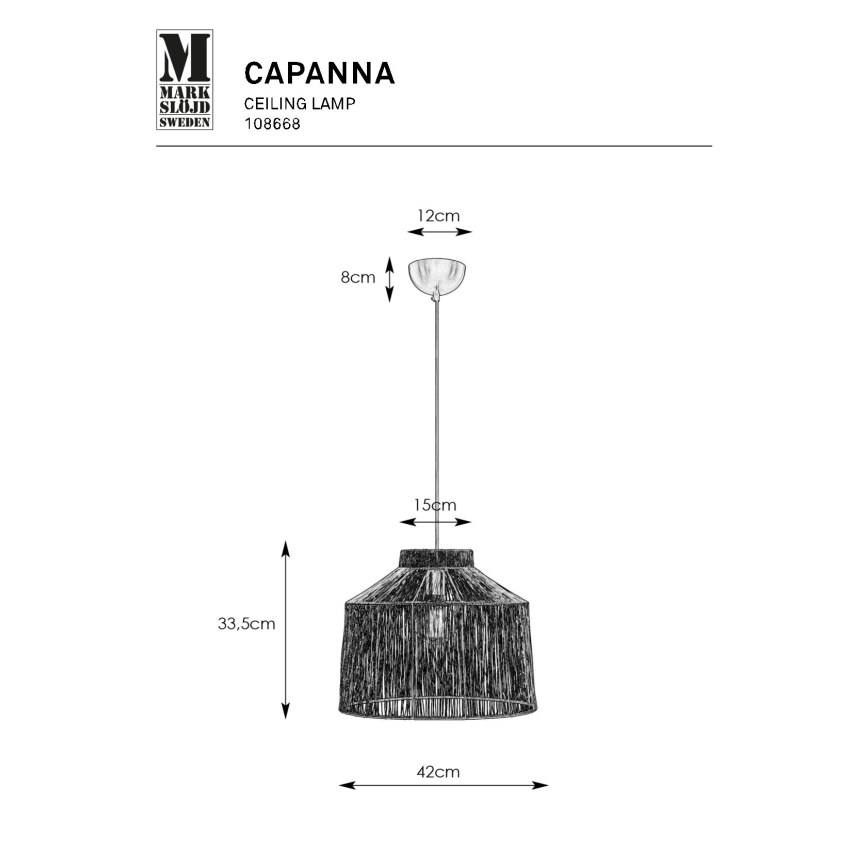 Markslöjd 108668 - Pendel CAPANNA 1xE27/40W/230V sort