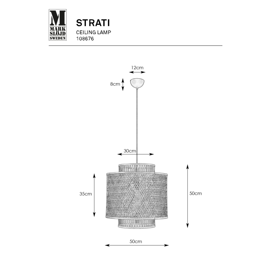 Markslöjd 108676 - Pendel STRATI 1xE27/40W/230V sort/bambus
