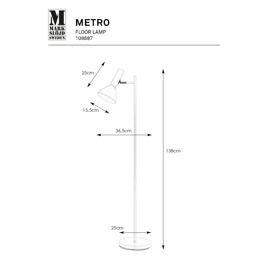 Markslöjd 108687 - Gulvlampe METRO 1xE27/40W/230V hvid