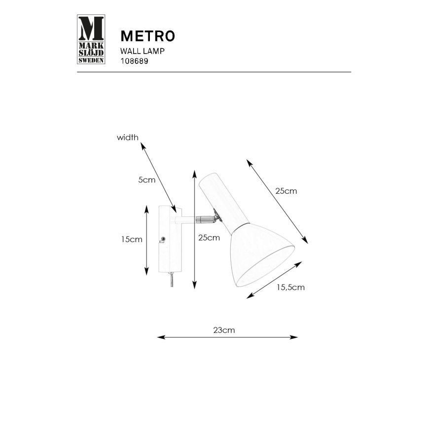 Markslöjd 108689 - Væglampe METRO 1xE27/40W/230V hvid