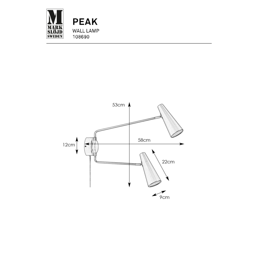 Markslöjd 108690 - Væglampe PEAK 2xE14/40W/230V sort