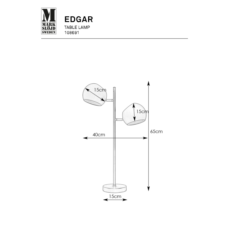 Markslöjd 108691 - Bordlampe EDGAR 2xE14/40W/230V sort