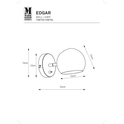 Markslöjd 108753 - Væglampe EDGAR 1xE14/40W/230V sort