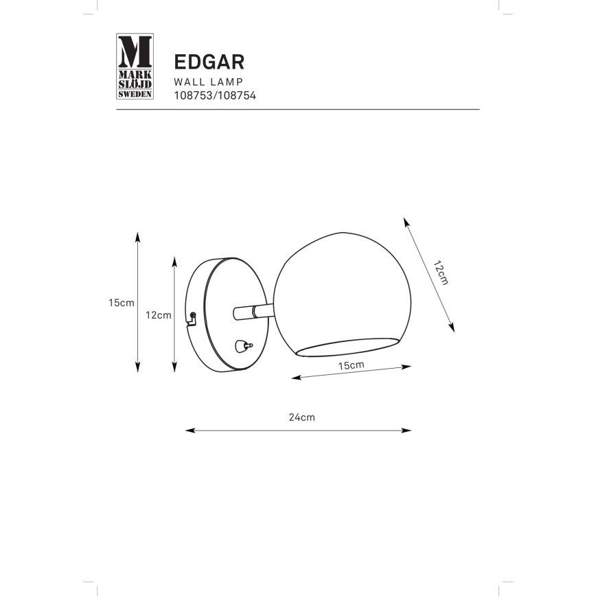 Markslöjd 108753 - Væglampe EDGAR 1xE14/40W/230V sort