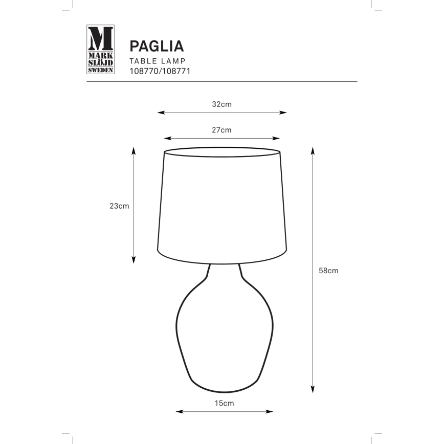 Markslöjd 108770 - Bordlampe PAGLIA 1xE27/40W/230V sort/Rattan