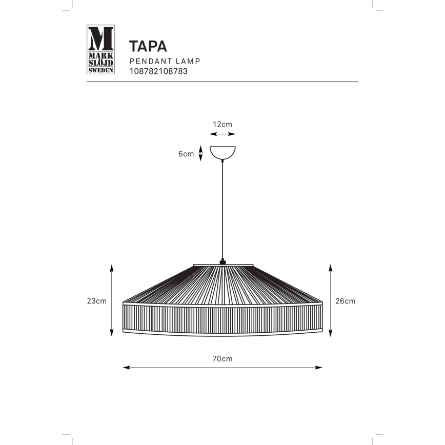Markslöjd 108782 - Pendel TAPA 1xE27/40W/230V sort/bambus