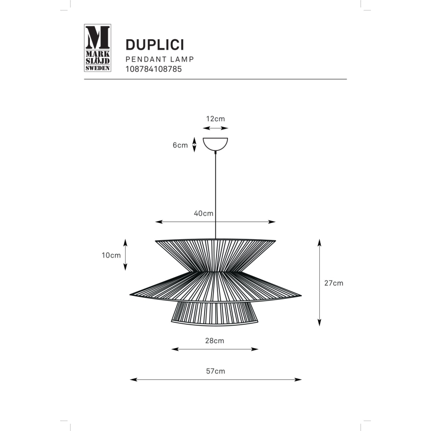 Markslöjd 108784 - Pendel DUPLICI 1xE27/40W/230V sort/bambus