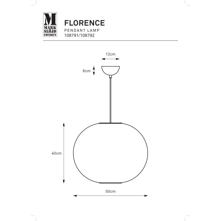 Markslöjd 108791 - Pendel FORENCE 1xE27/40W/230V diameter 50 cm sort