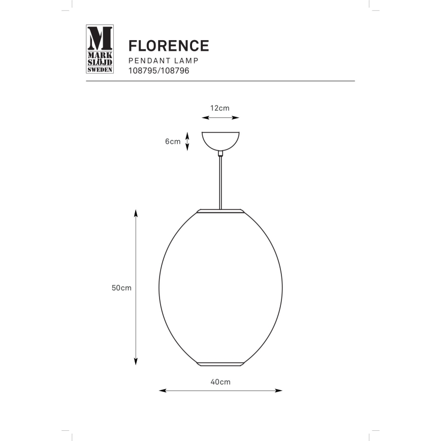 Markslöjd 108795 - Pendel FLORENCE 1xE27/40W/230V sort