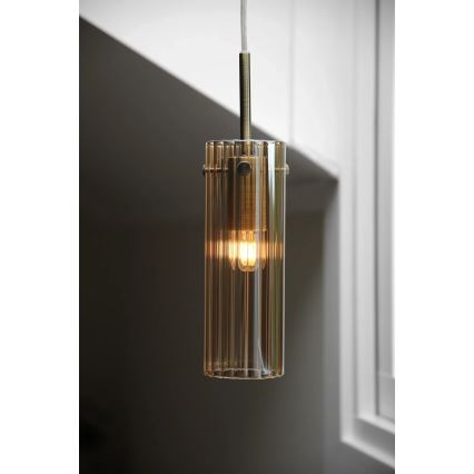 Markslöjd 109015 - Pendel med kabelophæng TIBIA 1xE14/40W/230V røget beige/messing