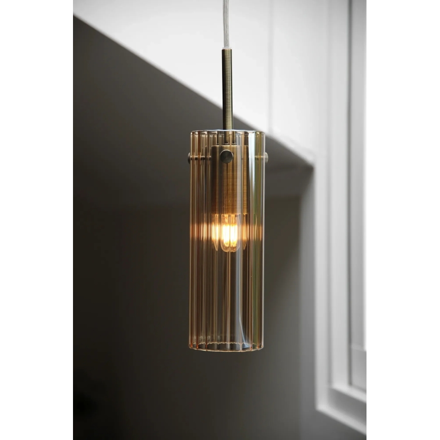 Markslöjd 109015 - Pendel med kabelophæng TIBIA 1xE14/40W/230V røget beige/messing
