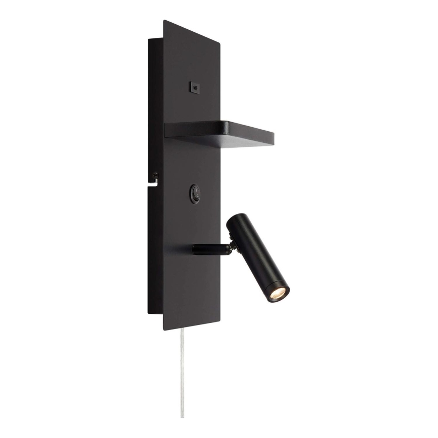Markslöjd 109018 - Vægmonteret LED-spot med hylde og USB-port CARICA LED/4W/230V sort