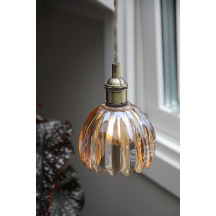 Markslöjd 109137 - GOTA pendel på ledning 1xE14/40W/230V Ø 13 cm røgfarvet beige/messing