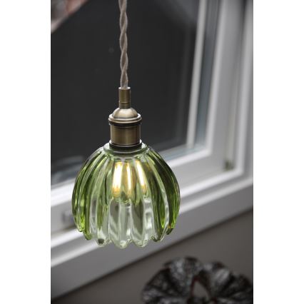 Markslöjd 109138 - Pendel på ledning GOTA 1xE14/40W/230V Ø 13 cm røgfarvet grøn/messing