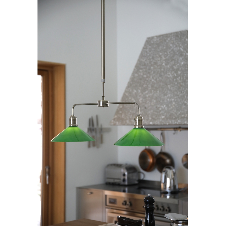 Markslöjd 109161 - Loftlampe på stang VELA 2xE27/60W/230V grøn/messing