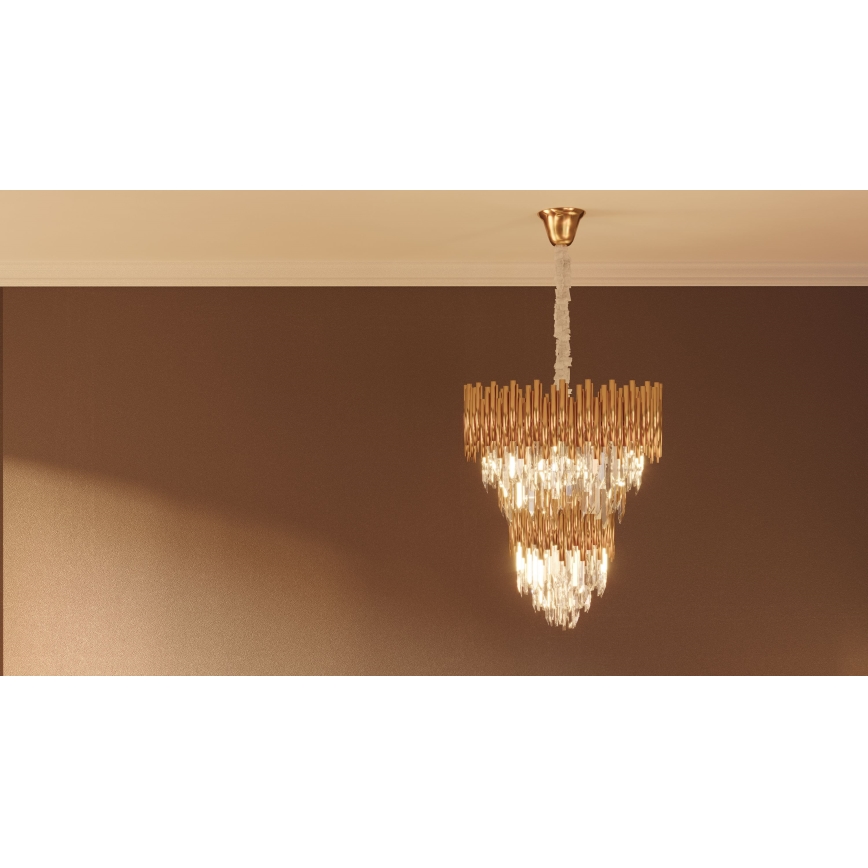 MAXLIGHT P0283 - Pendel med kædeophæng VOGUE 16xE14/40W/230V diameter 60 cm guldfarvet