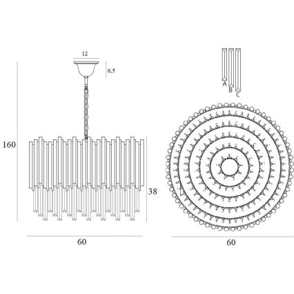 MAXLIGHT P0284 - Pendel med kædeophæng VOGUE 12xE14/40W/230V diameter 60 cm guldfarvet