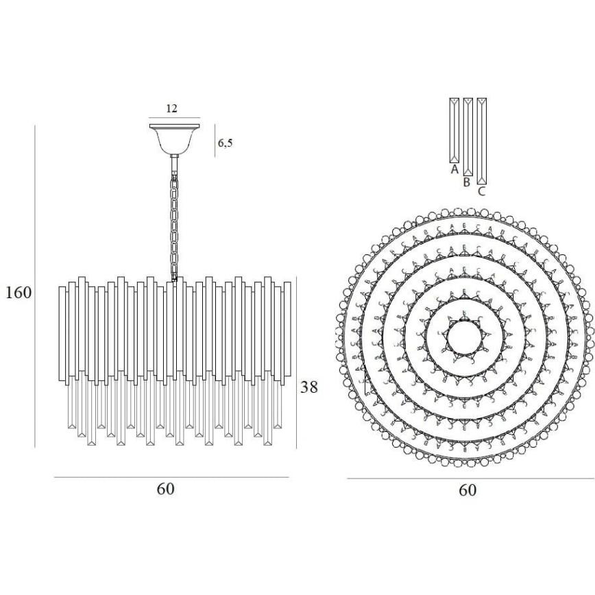MAXLIGHT P0284 - Pendel med kædeophæng VOGUE 12xE14/40W/230V diameter 60 cm guldfarvet