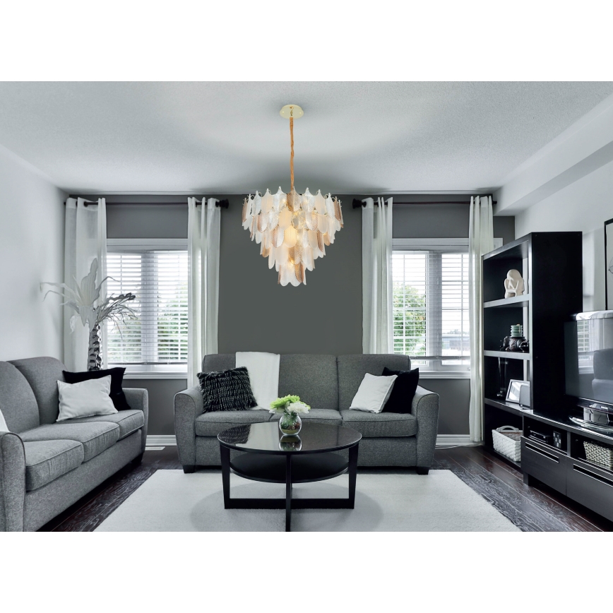 MAXLIGHT P0417 - Pendel med kædeophæng ARWENA 7xE14/40W/230V diameter 50 cm guldfarvet