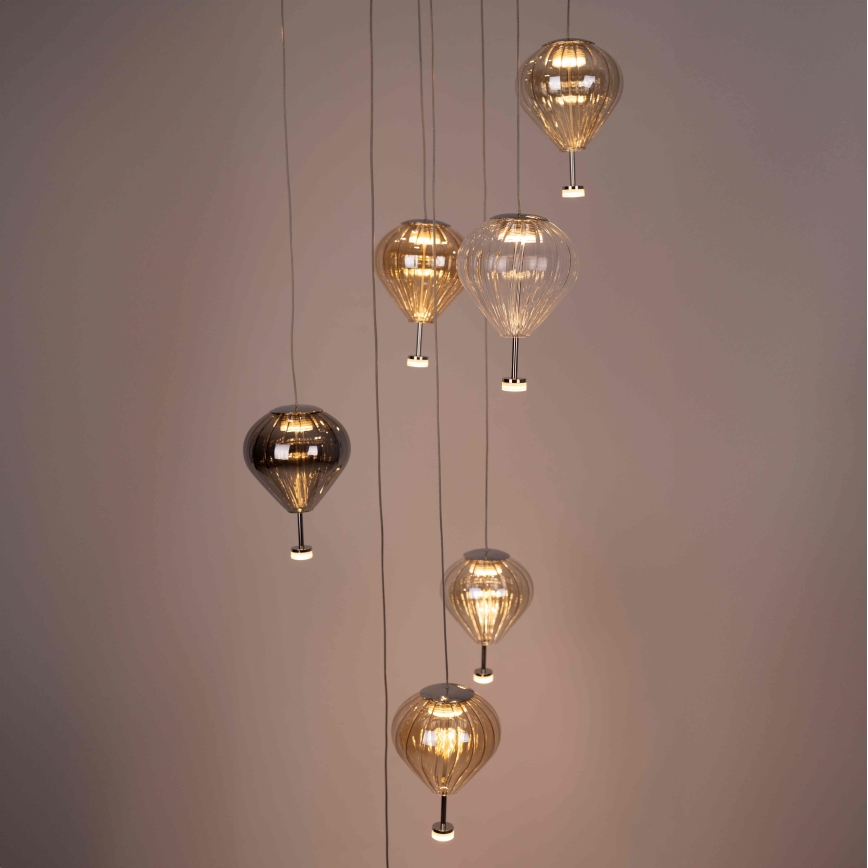 MAXLIGHT P0526D - LED pendel dæmpbar PALLONCINI 11xLED/6W/230V diameter 45 cm transparent/beige/røget