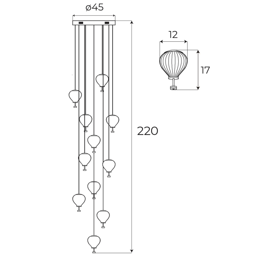 MAXLIGHT P0526D - LED pendel dæmpbar PALLONCINI 11xLED/6W/230V diameter 45 cm transparent/beige/røget