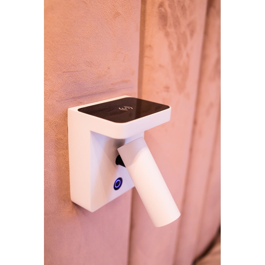 MAXLIGHT W0373 - LED vægspot med trådløs opladning LOFER LED/7W/230V hvid