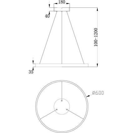Maytoni MOD058PL-L32B3K - LED pendel RIM LED/37W/230V 3000K diameter 60 cm sort