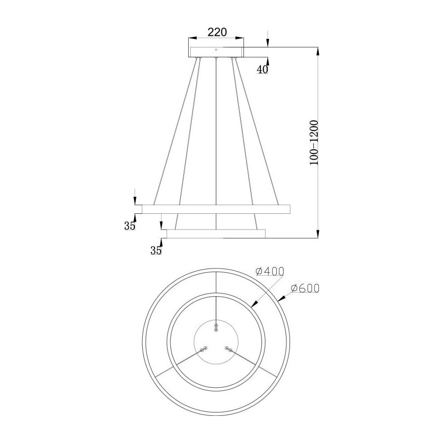 Maytoni MOD058PL-L55B3K - LED pendel RIM LED/61W/230V 3000K diameter 60 cm sort