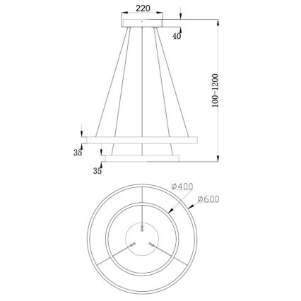 Maytoni MOD058PL-L55BS3K - LED pendel RIM LED/61W/230V 3000K diameter 60 cm guldfarvet