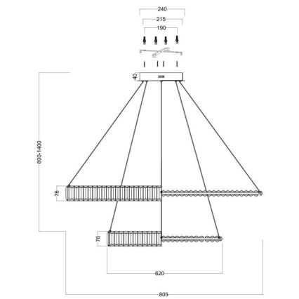 Maytoni P097PL-L90G4K - LED pendel KRONE LED/90W/230V CRI 90 diameter 80,5 cm guldfarvet