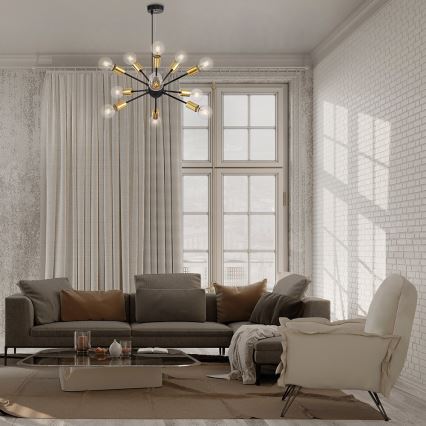 Maytoni T546PL-12B - Lysekrone med wireophæng JACKSON 12xE27/7W/230V sort/guld