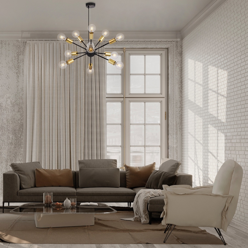 Maytoni T546PL-12B - Lysekrone med wireophæng JACKSON 12xE27/7W/230V sort/guld