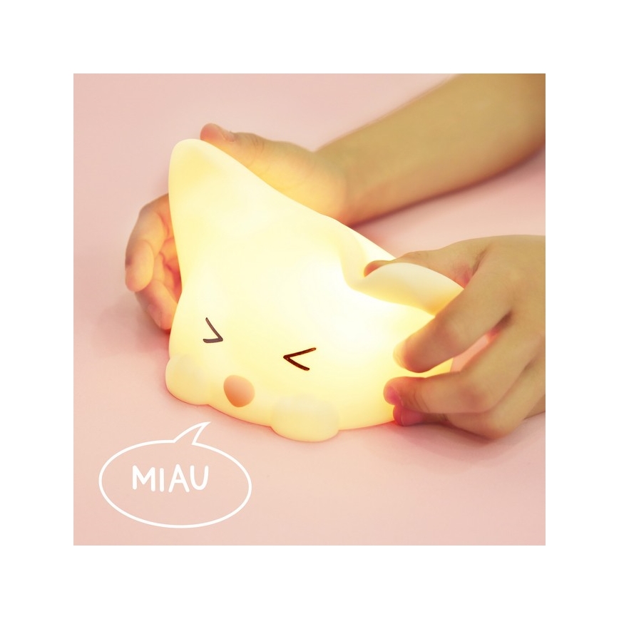 MegaLight - Genopladelig LED børnelampe m. RGB-farver og touch-funktion dæmpbar CATTY CAT LED/5V